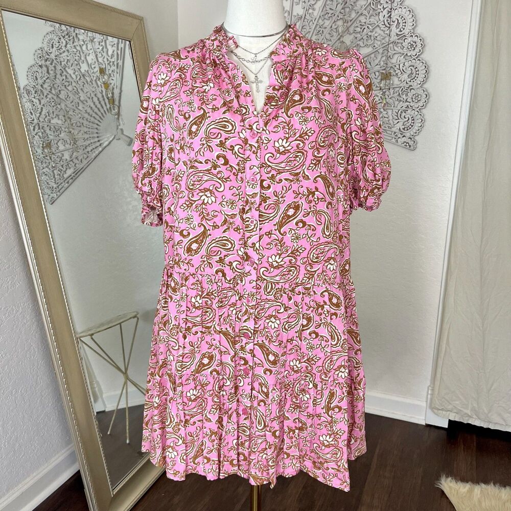 NWT Tcec Pressed Petals Pink Ditsy Floral Dress L Short Flowy Babydoll Cut - Picture 4 of 10